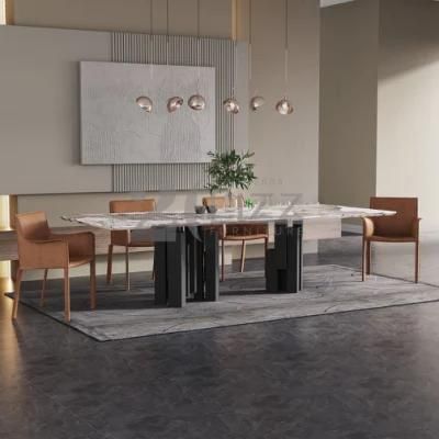 Stainless Steel Contemporary Luxury Home Dining Room Furniture European Top Marble Dining Table