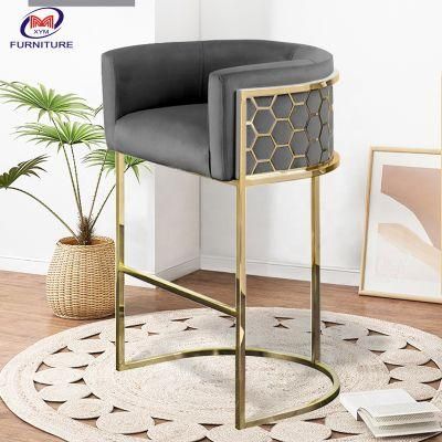 French Style Metal Legs Velvet Golden Panama Bar Hight Chairs for Counter Bar Stool
