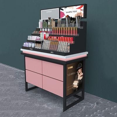 Wholesale High Quality Single Sided Makeup Island Counter Display Stand with Light Box