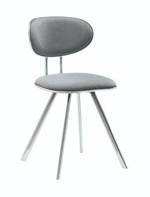 Grey Fabric Chrome Legs Bar Chair