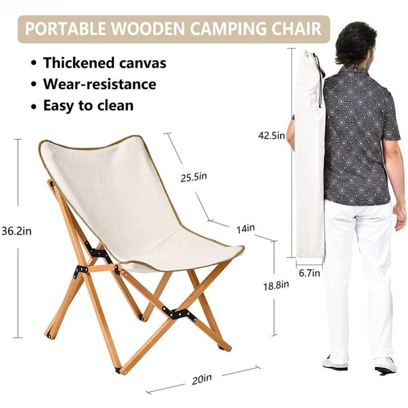 Beach Folding Wooden Butterfly Camping Chair with Leather Logo