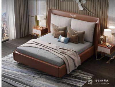 Modern Design Home Nappa Leather 1.8 M Double King Bed for Bedroom Wooden Furniture