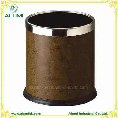 Round Shape Leather Waste Bin for Hotel Guest Room