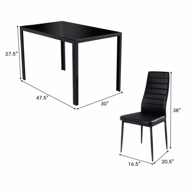 Black Glass Home Kitchen Furniture Leather Chairs Kitchen Furniture Dining Room Set Table