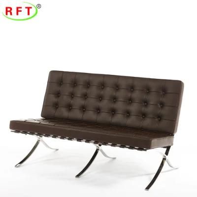 Luxury Two Seater Dark Brown PU Synthetic Leather Hotel Coffee Sofa