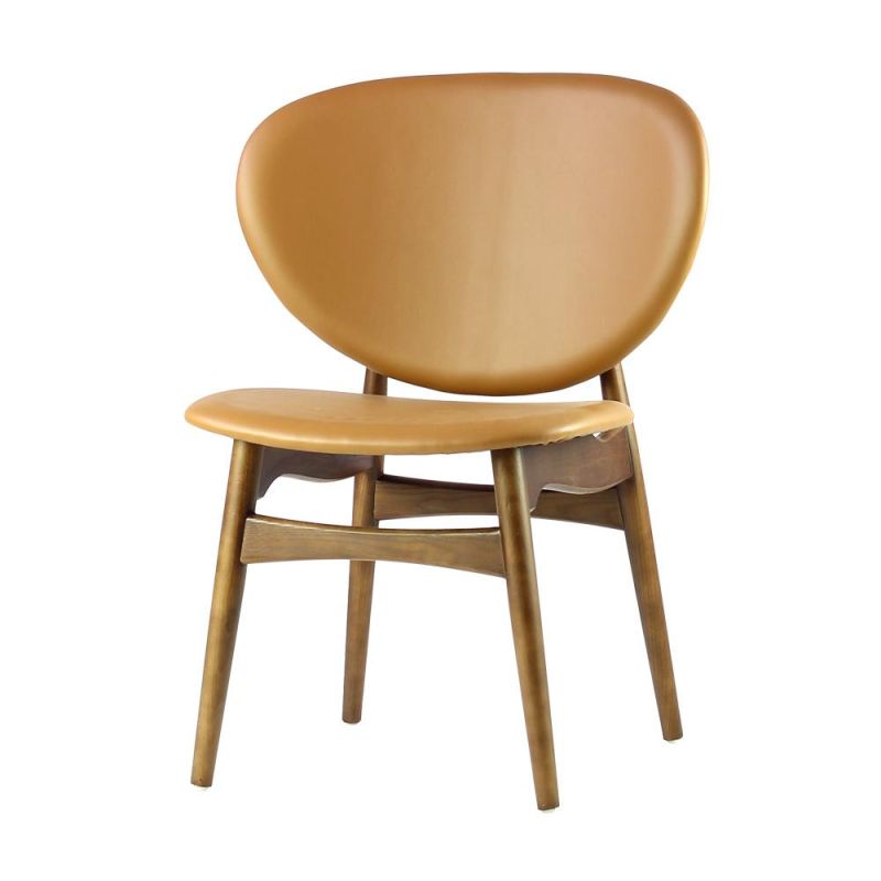 Round Back PU Leather Seat Dining Chair with Wooden Legs for Restaurant Use