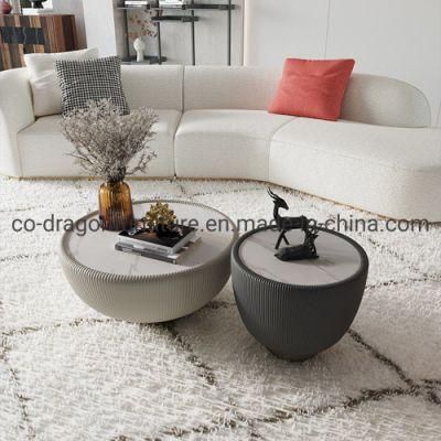 2021 Design Wooden Leather Round Coffee Table for Home Furniture