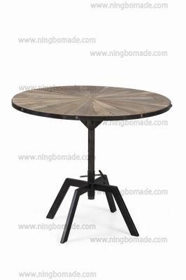 Industrial Antique Metal Cross Flower Top Natural Reclaimed Elm and Grey Iron Round Tea Table