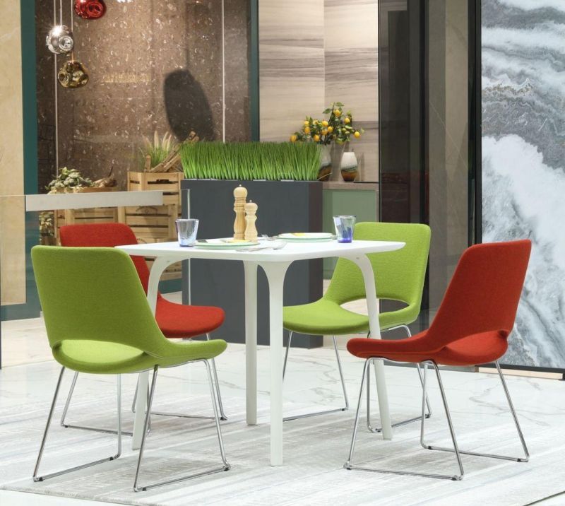 Modern Upholstery Mounded Foam Dining Chair and Steel Base