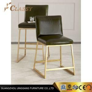 Dark Green Leather Bar Stool Metal Bar Chairs