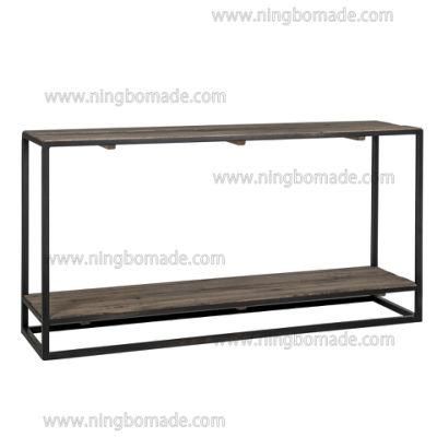 Nordic Antique Metal Furniture Dark Reclaimed Elm and Natural Iron Rectangular Console Coffee Table