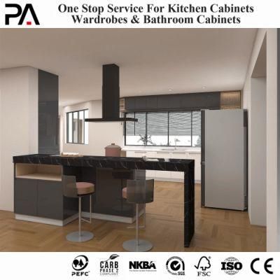 PA Contemporary Design Storage Glass Door Dark Grey Island Kitchen Cabinet