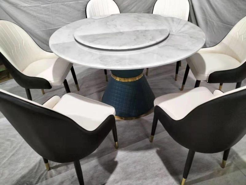 Wholesale Modern Design Custom PU Leather Legs Round Marble Dining Table