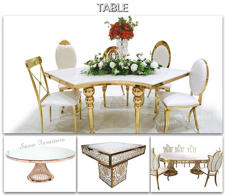 Sawa Stainless Steel with Velvet/Leather Gold/Silver/Rose Gold Dinning Chair for Wedding/Event/Party with Round Removable Back and Pad