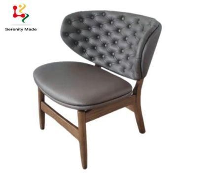 Modern High End Furniture Living Room Hotel Lounge Chesterfield Button Tufted PU Leather Wooden Legs Seat Dining Chair