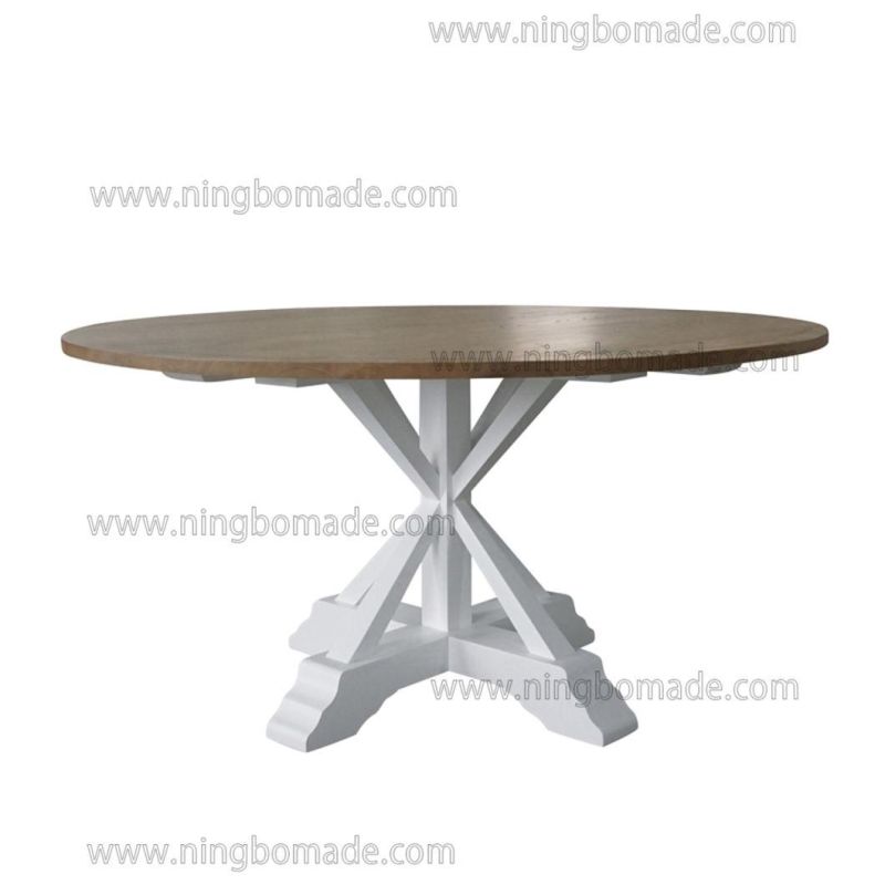 Classic Contemporary Interiors Furniture Natural Elm Top Pure White Poplar Wood Base Round Dining Table