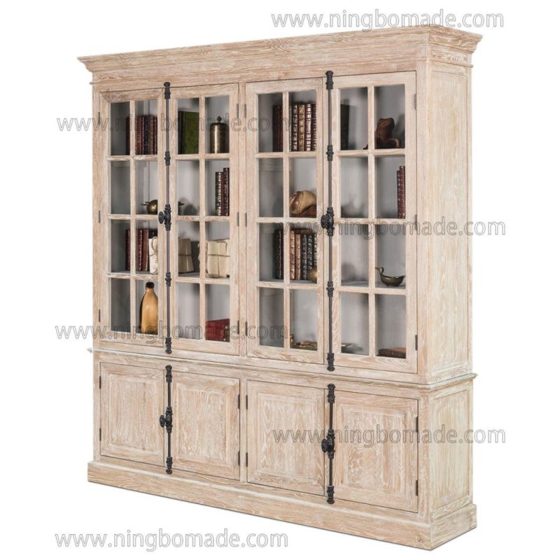 Classic French Casement Furniture Weather Grey White Oak Library Cabinet
