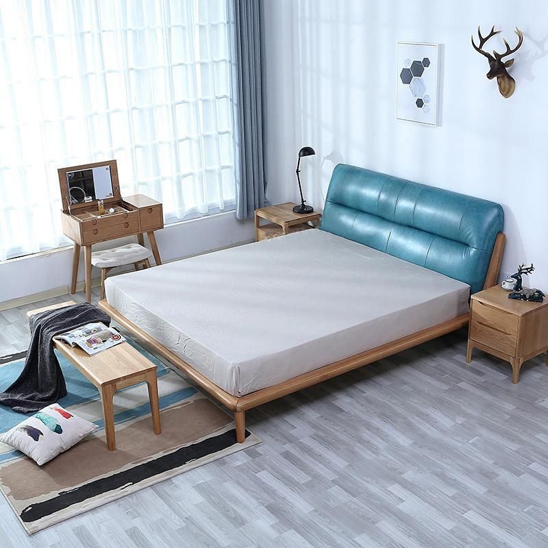 Modern Minimalist Leather Solid Wood Bedroom Double Bed 0040