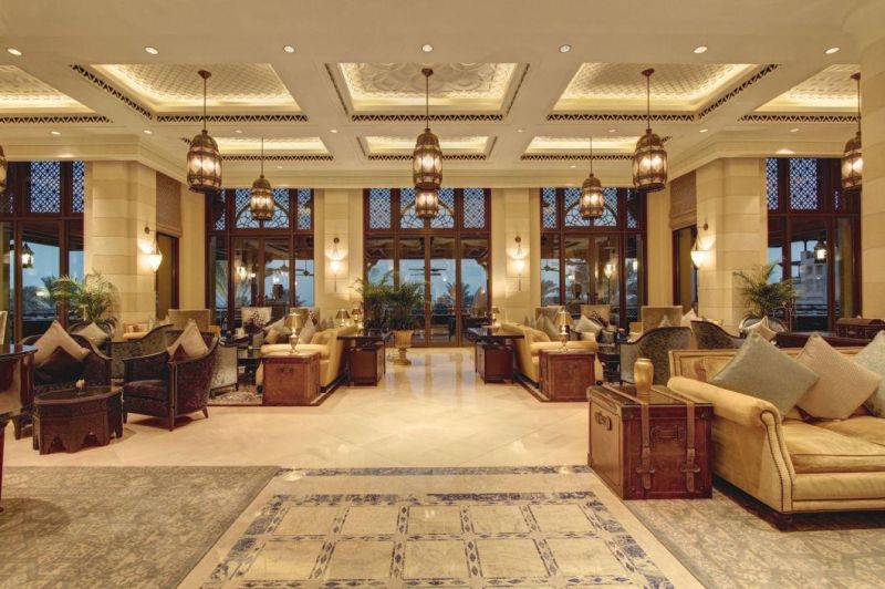 Antique Brown Leather Cabinet with Coffee Table in Hotel Lobby