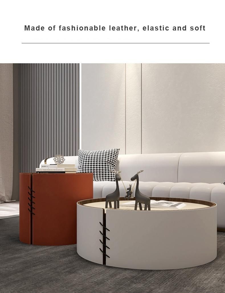 Home Furniture Leather Sintered Stone Tea Table Set