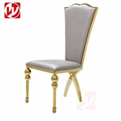 High Quality Gold Mirror Stainless Steel Leather Restaurant High Back Dining Chair