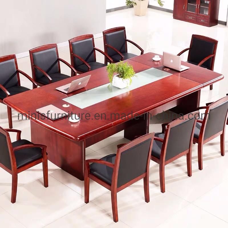 (M-CT331) Premium Brown/Red Wooden Office Conference Table or Meeting Desk with Leather Chairs