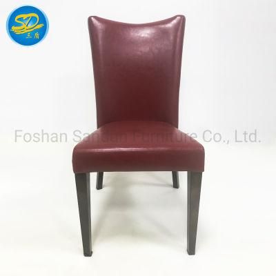 High End PU Leather Metal Wood Grain Imitated Chair for Dining Use