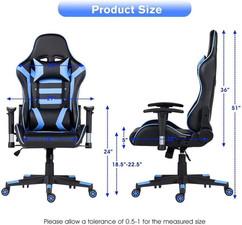 Factory Wholesale Leather Reclining Gamer Chair LED Light Bar Racer RGB Gaming Chair