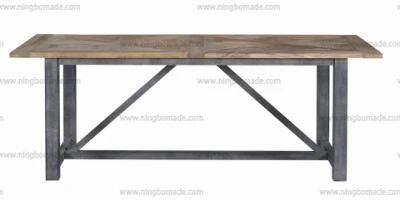 Antique Nordic Country Style Storage Pine Natural Reclaimed Elm with Grey Iron Metal Fixed Coffee Dining Table