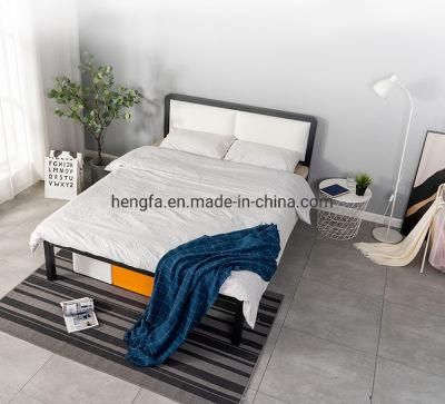 Modern Style Bedroom Household Furniture Leather Cushion Iron Bed