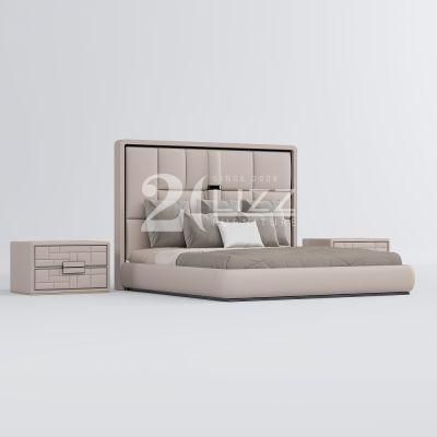 2022 Newly High End Modern Home Furniture Wooden Double Leather King Size Bedroom Bed