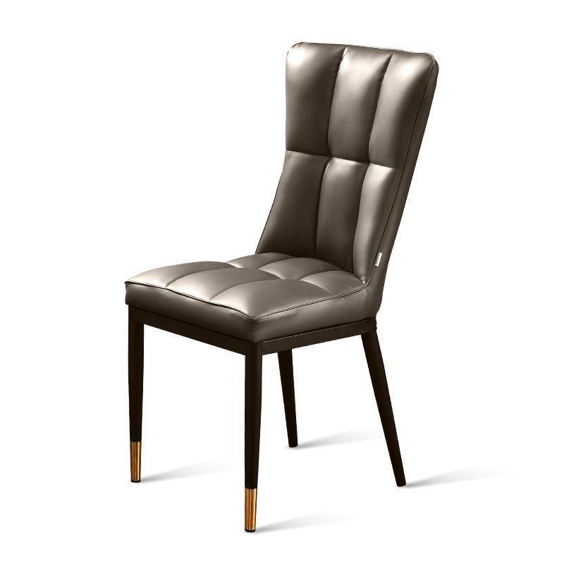 Modern Furniture Top Quality Nordic Restaurant Comfort High Back PU Leather Upholstered Dining Chair with Black Metal Legs