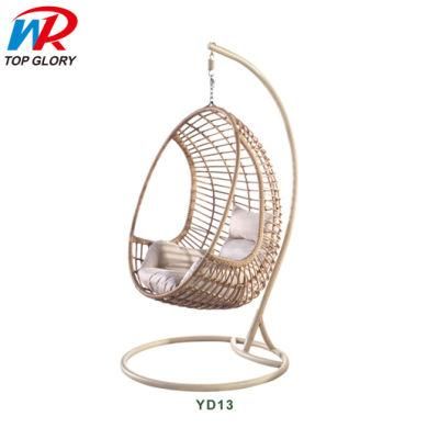High Quality Luxury Indoor/ Patio Garden Rattan Egg Shaped One Person Seat Hanging Swing Chair with Cushion