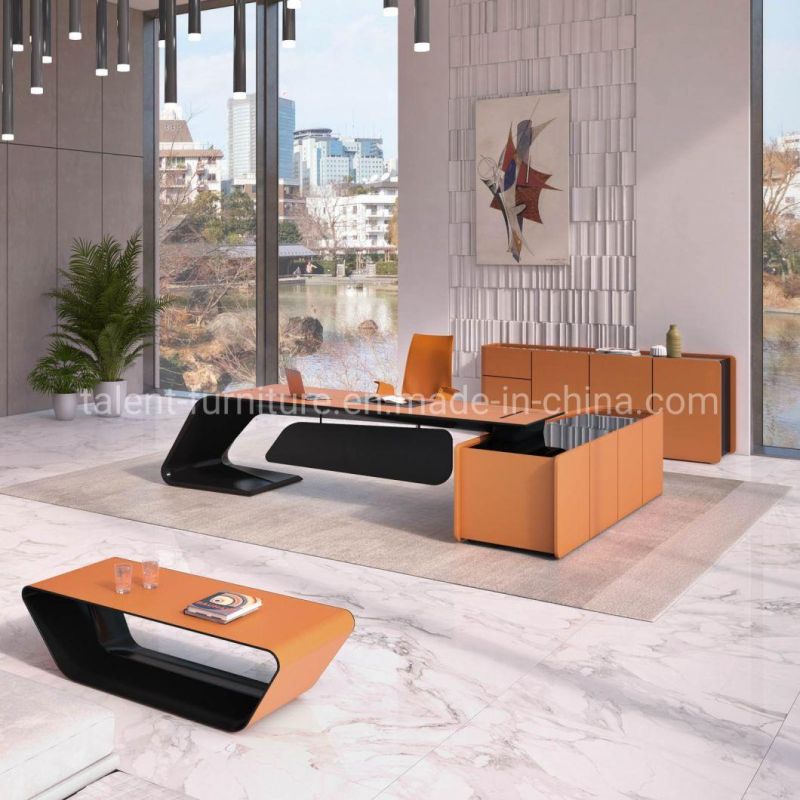 High Quality Desks Executive Office Furniture Bugatti Curved Geometrical Shape Desks Leather Desk (BJD-2809S)