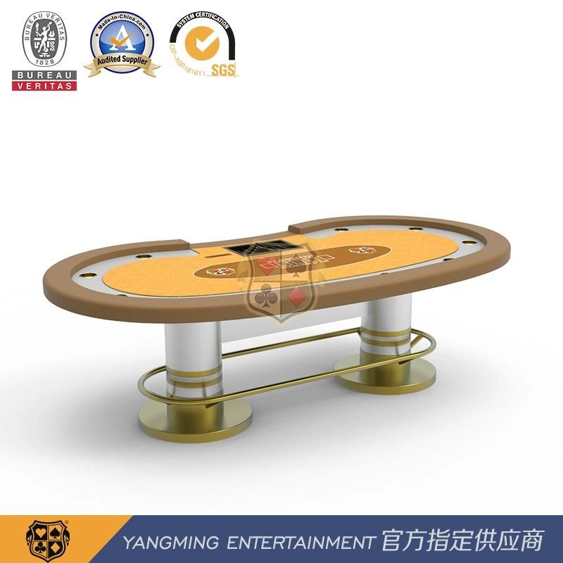Newly Upgraded Design for 8-10 Persons Oval Texas Hold′ Em Table with Cylindrical Metal Feet Ym-Tb04