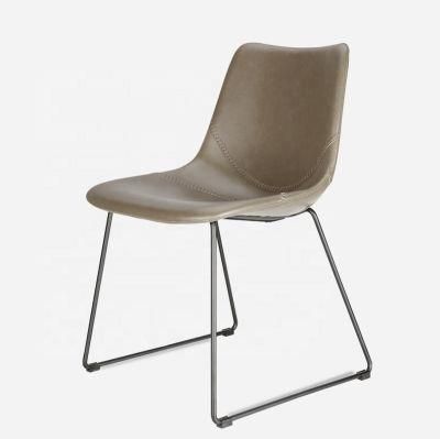 Restaurant Chair Manufacturer Wholesale Modern Nordic PU Vintage Retro Leather Dining Chair with Black Painted Legs Home Furniture