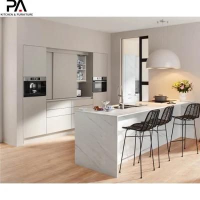 Wholesale Italian Design High End Modern Light Gray PVC Finish Building Kitchen Cabinets