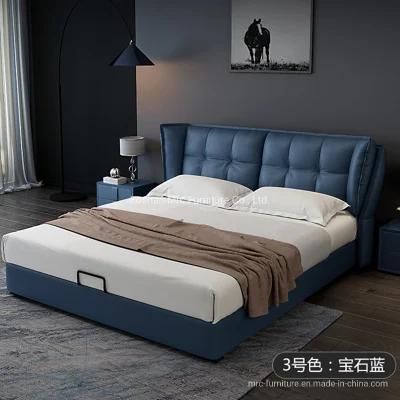 Modern Bedroom Furniture High Quality Blue Leather King Bed