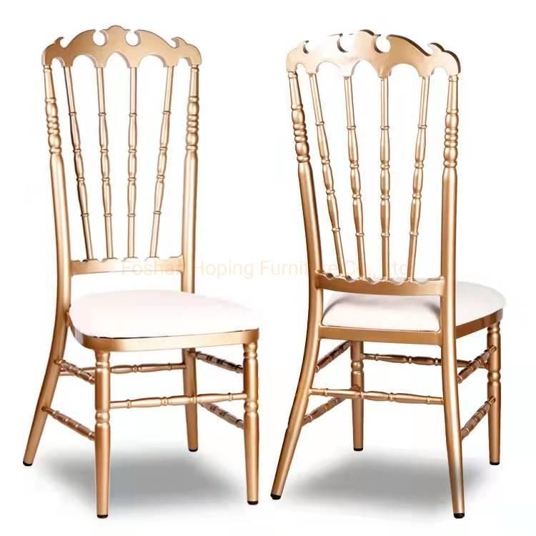 Chinese Wholesale Factory Crown Back Hotel Home Furniture Aluminum Iron Chrome Gold White Demountable Napoleon Banquet Wedding Event Dining Chair for Sale