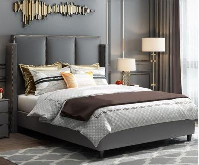 Modern Bedroom Living Room Furniture King Size Grey Leather Bed