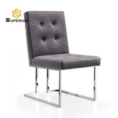 Moden Stainless Steel Frame Dining Chairs with Tufted Design