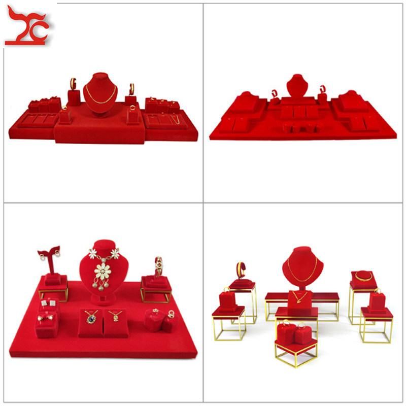 Red Velvet Jewelry Display Wedding Ring Necklace Bracelet Stand Store Counter Showcase