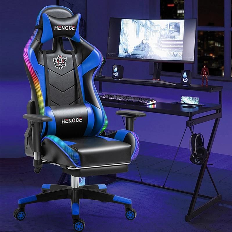 Amazon Hot Wholesale Adjustable CE Approval LED Light Computer Game Gamer Chair with Footrest