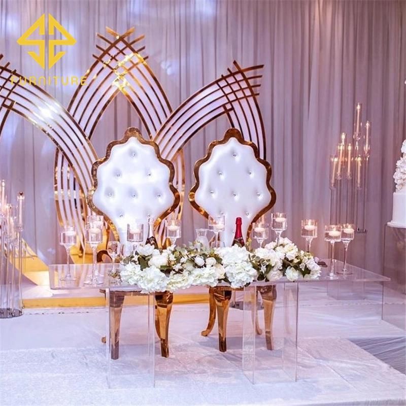 Luxury Gold Stainless Steel Frame White Leather Wedding Reception Chair for Sale