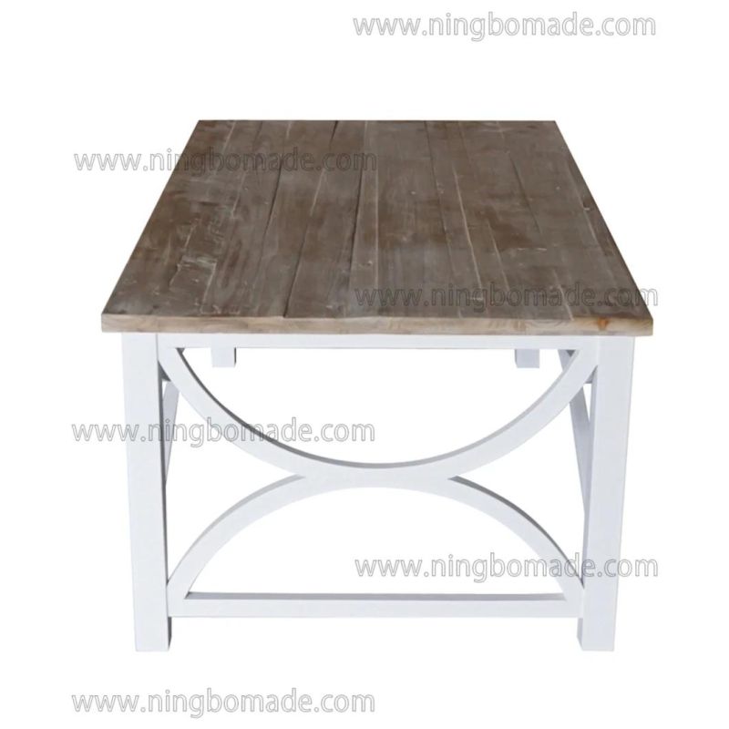 French Classic Provincial Vintage Furniture Grey White Reclaimed Fir Wood and Pure White Solid Wood Base High Tea Table