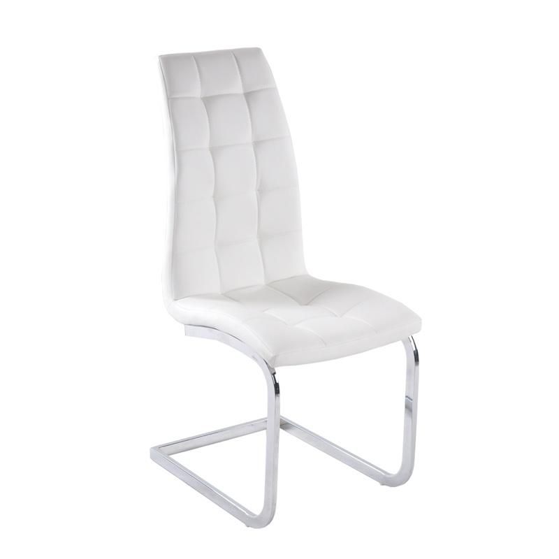 Simple Style PU Seat Chrome Legs Square Shape Back Soft Dining Chair
