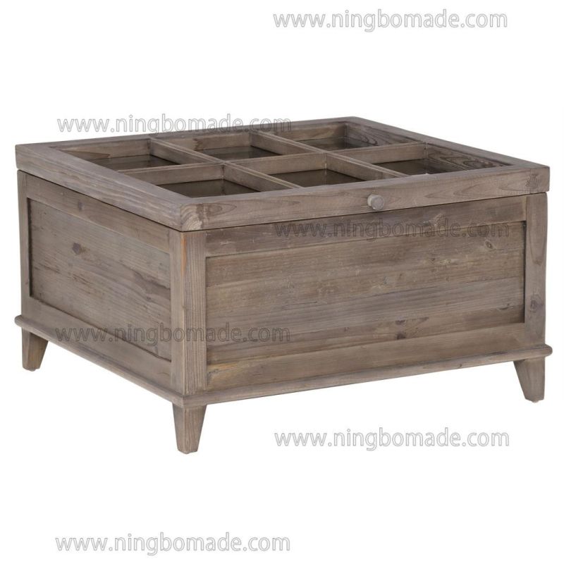 Scandinavian Countryside Style Designed Home Furniture Cold Smoky Grey Reclaimed Fir Wood Flip-Opened Coffee Table