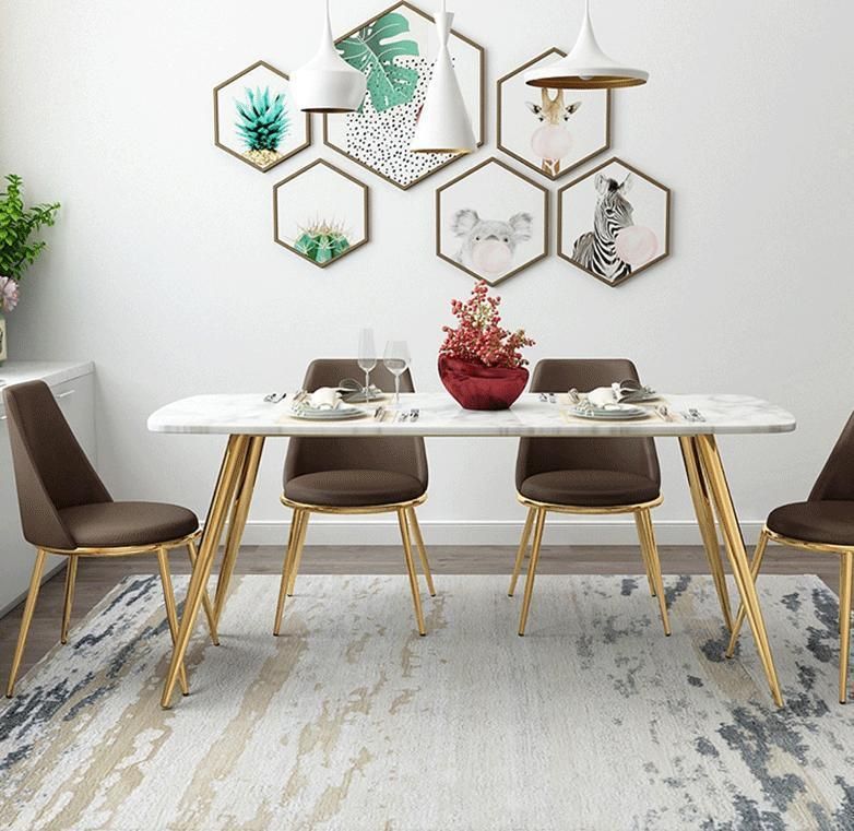 Nordic Restaurant Casual Marble Leather Dining Table with Chair Sets