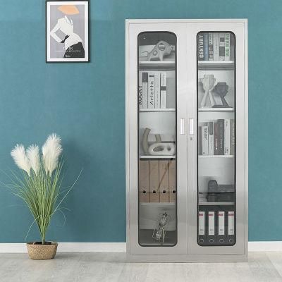 Metal Hospital Furniture Wardrobe Storage Filing Cabinet 2 Glass Door Steel Locker