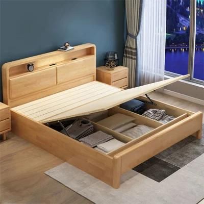 Nordic Modern Solid Wood 1.2m Single 1.8m Double Home Bedroom Hotel with Soft Backrest Simple Solid Wood Bed